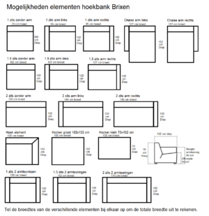 Opstellingen elementen hoekbank Brixen