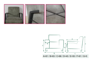 Fauteuil industrieel kruisframe "Zoja" Leverbaar in diverse kleuren!