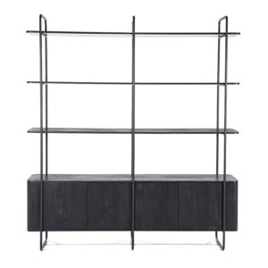 Wandkast James 4drs. - zwart 95864 mango hout metaal 190x46,5x210 cm