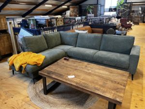 Showroom sale - Hoekbank groene fijne ribstof lig deel links