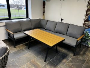 Loungeset/ Dinerset Aluminium-Polywood zwart/antraciet hoge tafel