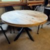 Eettafel mangohout rond dik blad metalen spider onderstel - diverse afmetingen
