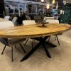 Eettafel mangohout ovaal dik blad metalen onderstel - diverse afmetingen