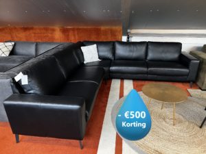 Showroom sale - Hoekbank zwart leer 275x275 cm